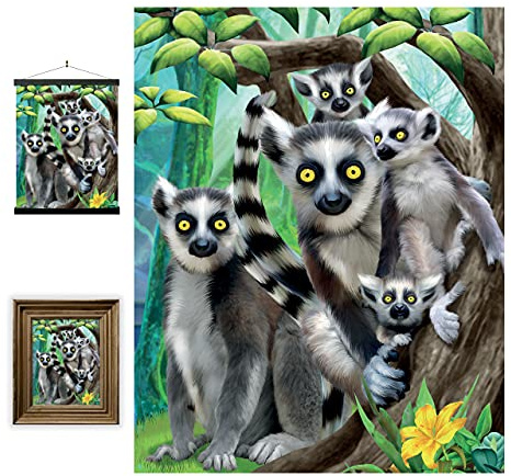 3D LiveLife Lenticular Pictures - Ring-Tailed Lemurs from Deluxebase. A3 Unframed Deep 3D Effect Animal Wall Art for Living Room, Bedroom or Kitchen. Unique Lemur Print Poster for Home Decor.