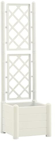 vidaXL Jardinière avec Treillis Lit Surélevé Bac à Fleurs Pot de Plantes Lit de Plantation Jardin Balcon Patio Extérieur 43x43x142 cm PP Blanc