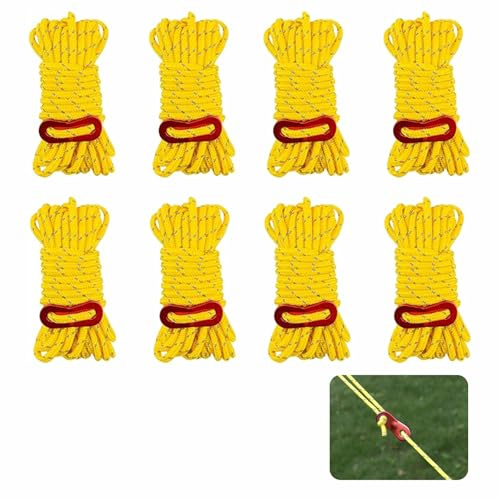 8 Pièces Corde de Tente, Corde de Tente Réfléchissante, Corde de Tente Fluorescente, Convient pour le Camping en Plein Air, Utilisé pour Fixer des Tentes, Des Sacs à dos et D'autres Accessoires(Jaune)