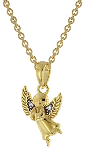 trendor Engel Anhänger Gold 333 / 8K + vergoldete Silber-Halskette 51144 | Halsschmuck für Mädchen und Jungen, liebevolle Geschenkidee für Kids,