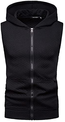AIOIDI Herren Tank Top Ärmelloser Hoodie Muskelshirt Workout Sport Fitness Unterhemden B-Schwarz XXL