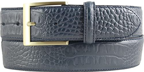BELTINGER Gürtel mit goldener Gürtelschnalle und Krokoprägung 4 cm | Leder-Gürtel 40mm Kroko-Optik | Kroko-Muster 4cm | Marine 90cm