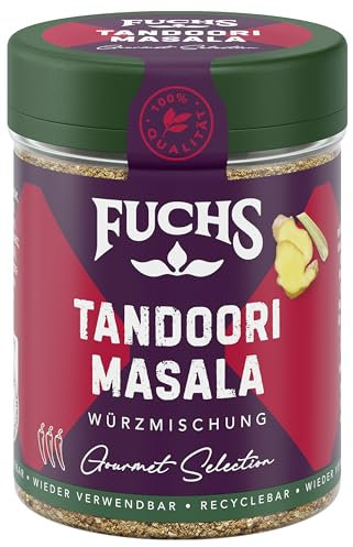 Fuchs Gourmet Selection Asien – Tandoori Masala Gewürzmischung, nachfüllbarer Gewürz Mix, Gewürzzubereitung zum Verfeinern von Fleisch-, Fisch- und Geflügel-Gerichten, vegan, 80 g