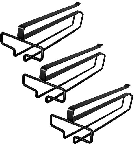 3 Pièces Porte Verre à Vin Suspendu, Support de Verre à Vin Sous Armoire, Porte-Verres à Pied Suspendu Sans Perçage, Métal Accroche-verres Pour étagère pour Cuisine Café Bar Restaurant (Noir)
