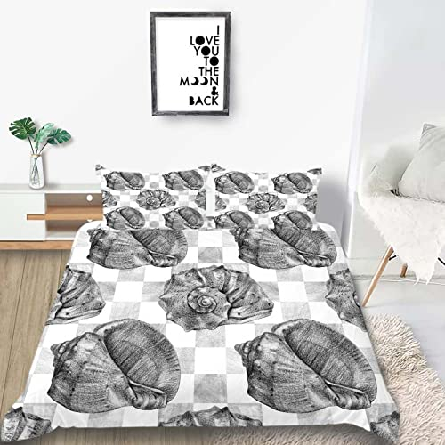 Bettwäsche Set 135X200 cm 3D Conch Meereslebewesen Print Weiche Angenehme Mikrofaser,Hypoallergener Bettwäsche Set,Mit Reißverschluss Bettbezug Und 2 Kissenbezug 80X80 cm,Für Kinder Erwachsene