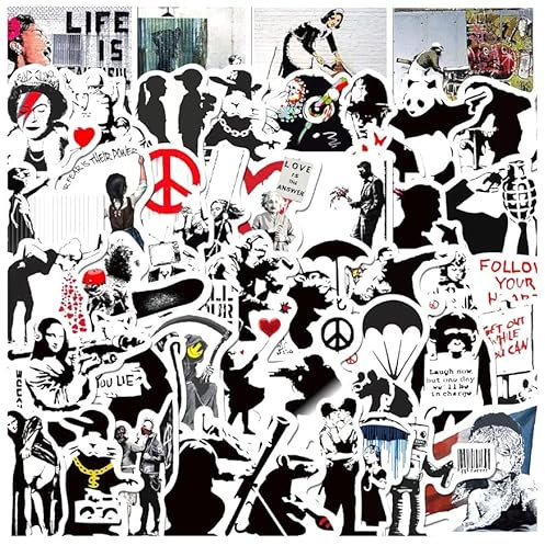 Banksy Graffiti Street Art Vinyl Die Cut Cute Sticker Decals for Laptops Phones Phone Case Consoles Walls Bags Books Bottle - 50 Pack