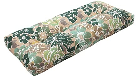 Magpie Fabrics Indoor Outdoor Bench Cushion 45x18, Non-Slip Tufted Long Seat Pads, Patio Loveseat Cushion for Window, Garden, Swing, Settee - Green Floral