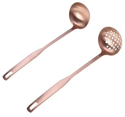 KICHOUSE 2 mestoli caldi da cucina in acciaio inox, con utensili in silicone, mestolo da servizio, cucchiaio da cucina, cucchiaio da riso, filtro per la casa