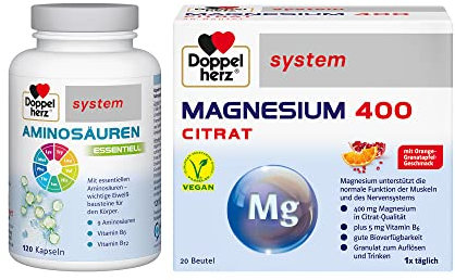 Doppelherz system AMINOSÄUREN ESSENTIELL (1 x 120 Kapseln) + Doppelherz system MAGNESIUM 400 CITRAT (1 x 20 Beutel)