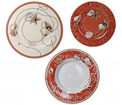 BRANDANI - Servizio Piatti Tavola 18 Pezzi Coraline Porcellana Corallo Marino 51480