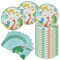 AINIUNIU Kit de Fête D'anniversaire Dinosaure, 32 Pièces de Décoration D'anniversaire Dinosaures – 16 Serviettes en Papier et 16 Assiettes en Carton Motif Jungle pour Enfants, Safari