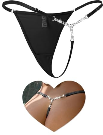ohyeah Womens Thong Underwear G String T-back Tangas Lace Plus Size Panties Black Micro G-string Thongs Rhinestones Shine Cheeky Bikini Bottom