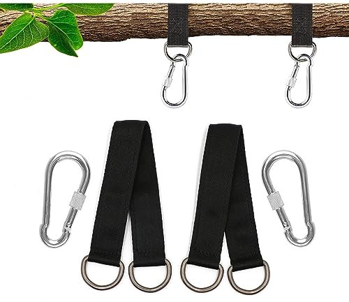 CiciIng Schaukel Befestigung, Hängematten Befestigung, 2 x 29 cm Hängematte Gurte mit 2 Schwerlast Karabinern und D-Ringen, Polyestergurte für Baumschaukel Aufhängung Hängesessel