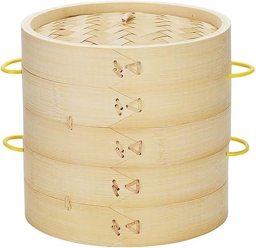 SPUZZO 12-Zoll-Dampfgarer aus Bambus, 2 Ebenen, tiefer Holzkorb for Dessert, Partygeschenke, Hochzeit, Geburtstag, Heimdekoration, Zubehör mit Einlagen