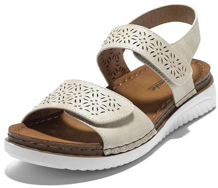 JOMIX Sandales Sport Femme avec Scratch - Chaussures de Randonnée Confortables pour Été, Extérieur, Plage (Beige, 40)