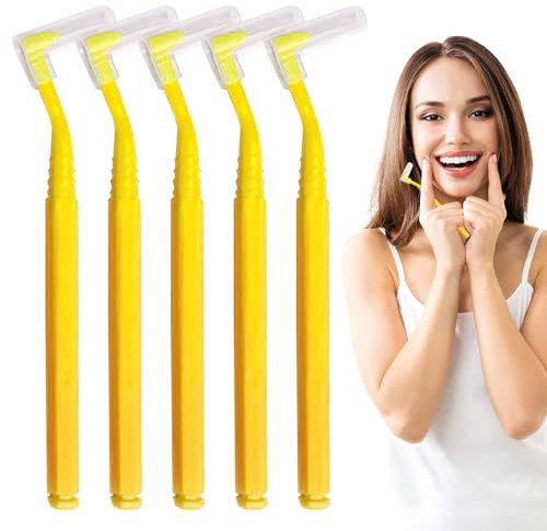 SKHAOVS 40 Pezzi L-Spazzolini Interdentali 0.7 mm Scovolini Interdentali con Manico Antiscivolo,Filo Interdentale,Scovolino per Pulizia Denti con Coperchio Scovolini per l'Igiene Interdentale(Giallo)