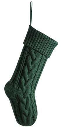 Hixingo Weihnachtsstrumpf Personalisiert, 46cm Große Klassische Gestrickt Einfarbig Passend Nikolausstrumpf, Weihnachtssocken zum Aufhängen und Befüllen Kamin Weihnachtsbaum Deko (Grün)