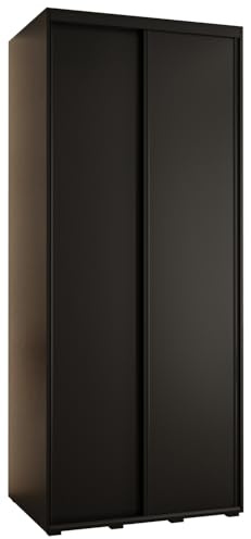 MEBLE KRYSPOL Davos 1 110 Schlafzimmerschrank mit Zwei Schiebetüren - Moderner Kleiderschrank mit Kleiderstange und Regalen - 235,2x110x60 cm - Schwarz Schwarz Schwarz