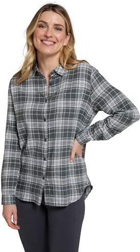 Mountain Warehouse Balsam Brushed Longline Flannel Long Sleeve Womens Shirt - Breathable Checked Shirt, Antipill, Lightweight Ladies Top, Warm - Spring Summer Dark Green 18