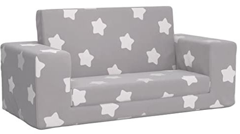 vidaXL Canapé-lit Enfant 2 Places, Lit de Jour avec Dossier et Accoudoirs, Lit d'Invité pour Tout-Petits Chambre, Gris Clair Étoiles Peluche Douce