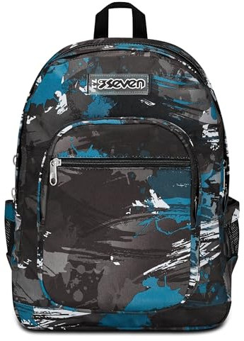 Seven Freethink Rucksack, Schultasche Schulranzen für Mädchen Jungen, Tornister mit Doppelfach und Trinkflaschenfach, gepolstert, für Schule, Sport, Freizeit; USB-Ladeanschluss, blau