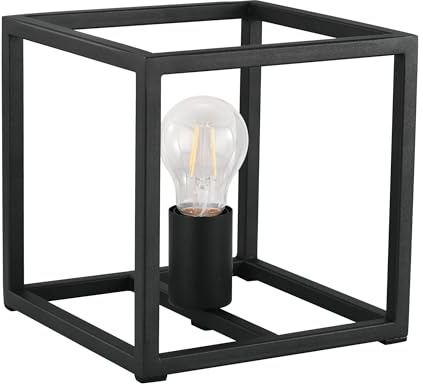 EGLO Tischlampe Eldrick, Nachttischlampe Kubus | Tischleuchte Wohnzimmer aus Metall in Schwarz, E27 Fassung