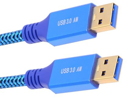 NFHK Rallonge de câble USB 3.0 type A mâle vers USB 3.0 A mâle - Bleu - 5 Gbit/s - Pour disque SSD et caméra - 30 cm