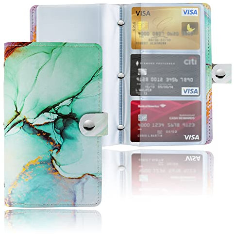 Czzmy 96 Porte Cartes de Visite Carte de Livre PVC Cartes pour Ranger Carte de Visite Cartes Fidélité Porte Carte de Crédit etc(1-Jet d'encre Bleu-Vert)