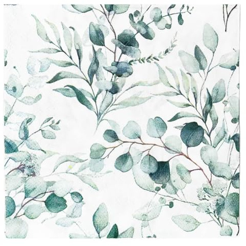 Weiß Servietten Eukalyptus Grün Hochzeit Servietten, 2-lagig, 33x33cm, Grün Party Baby Shower Dinner Papierservietten Tischdekoration, insgesamt 60 Stück