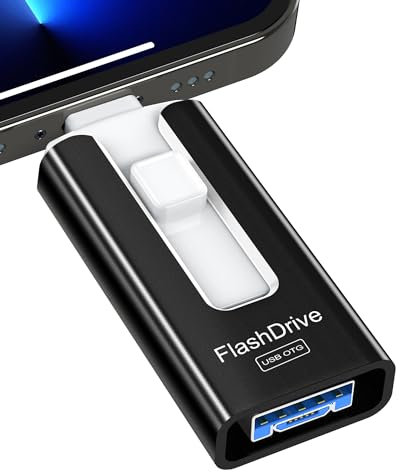 GNASEET USB Stick 256GB for Phone, 4-in-1 Flash Drive for Phone/Pad/Android/Tablet/PC, USB 3.0 High-Speed Memory Sticks Stable Data Transfer, External Storage Save More Photos & Videos, Black