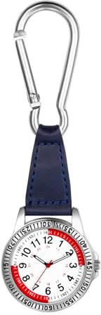 JewelryWe Karabineruhr Pulsmesser Taschenuhr mit Karabiner: Silber Analog Quarz Schwesternuhr Echtleder Band Outdoor Rucksack Uhr für Krankenschwester Ärzte Radfahrer Kletterer