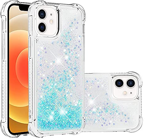 SIYOPINPFY Compatible for iPhone 12 Mini Case Glitter for Women Girls with Shock-Absorption Bling Sparkle Liquid Flowing Quicksand Clear Phone Case Compatible for iPhone 12 Mini - Star Blue YB