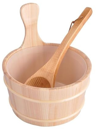 DSDGVDFBV Beige, Sauna Eimer Mit Kelle, Aus Hochwertigem Finnischen Kiefern-Holz Sauna Zubehör Saunakübel Aufgusseimer Kunstoffaufsatz Inklusive - 4 Liter