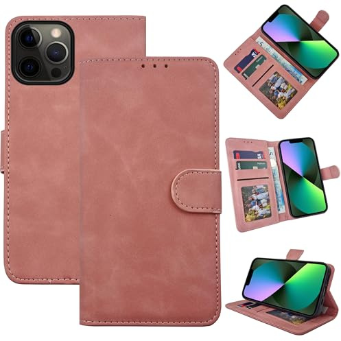 EKAM Case for iPhone 12/12 Pro 6.1-Inch, Premium PU Leather Wallet Case Flip Phone Cover With [RFID Blocking][Card Holder][Shockproof TPU][Stand Function] Book Style Case (Rose Gold)