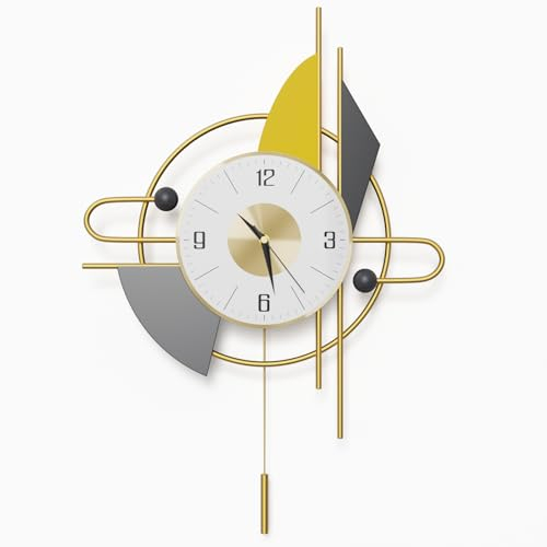 LANMOU Wanduhr Groß Modern Ohne Tickgeräusche Mit Pendel, Gold Wohnzimmer 77x44 cm, Uhr Wand Aus Metall und Messing