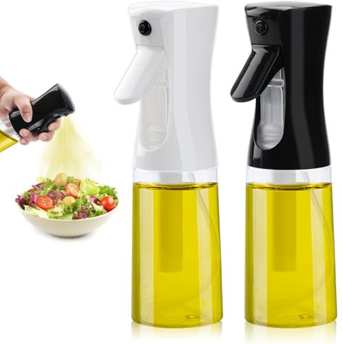 2 Stück Ölsprüher für Speiseöl Glas, 200ml Öl Sprühflasche, Oil Sprayer für Air Fryer, Öl Spray für Küche, Grillen, Salat, BBQ, Heißluftfritteuse, Backen(Schwarz+Weiß)