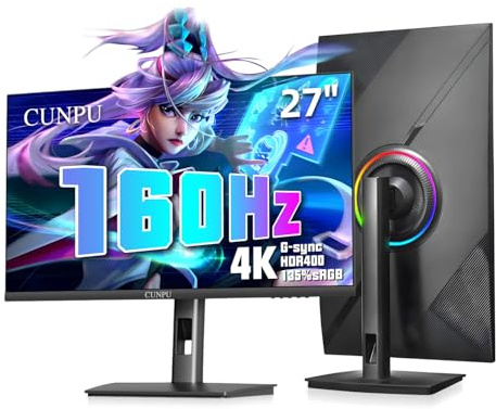 CUNPU 27 Inch 4K 144Hz Gaming Monitor, UHD 3840 x 2160 Fast IPS Panel, 135% sRGB, HDR400Nit, Freesync and G-Sync, Supports PS5 120Hz VRR, HDMI 2.1, DP 1.4, Height Adjustment
