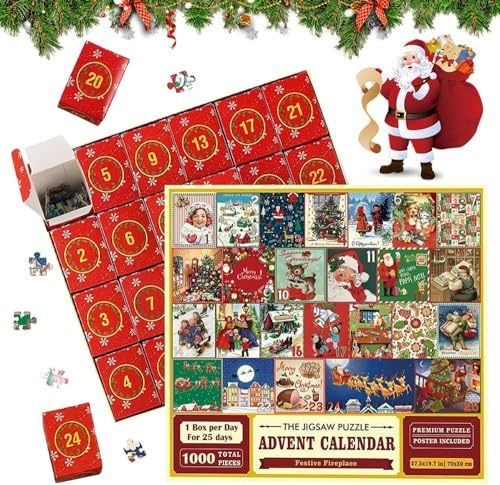 ZOYDP Puzzle Adventskalender 2024, Adventskalender Puzzle 1000 Teile, Adventskalender Weihnachtspuzzle, 24 Tage Weihnachtskalender Puzzle, Geschenke für Erwachsene Kinder Hausdekoration