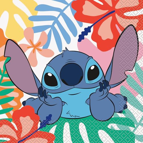 Multicolor Disney Lilo and Stitch Reclining Stitch Lunch-Servietten, 16 Stück, perfekt für Geburtstage, Themenpartys und den täglichen Gebrauch
