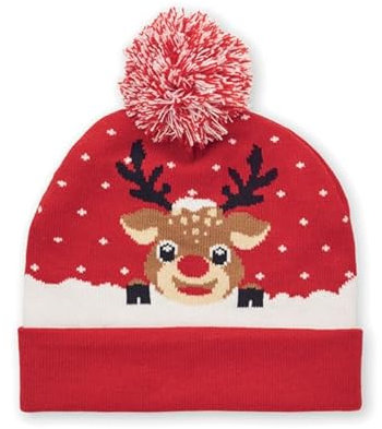 noTrash2003 Weihnachtliche Strickmütze Beanie mit 6 farbigen LED Leuchten und 3 Leuchtmodi mit Bommel Pudelmütze Strickmütze Wintermütze in Dunkelblau oder Rot