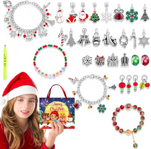CGVG Charms Adventskalender 2025 Frauen Schmuck Weihnachtskalender Armband Kit Basteln DIY für Damen Mädchen Teenager (Silber-2)