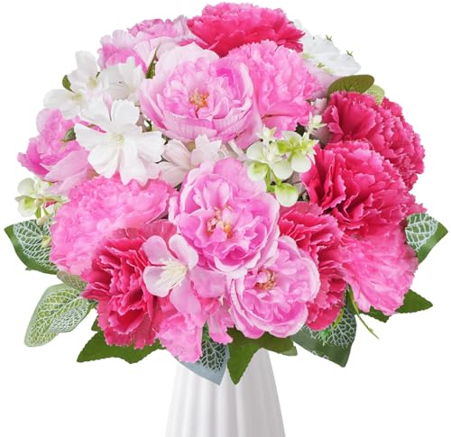 Fairblo Peonia Finte Fiori di Seta Artificial Bouquet di Fiori Garofano | Piante Artificiali per Matrimoni, Casa, Feste di Compleanno, Decorazioni da Giardino