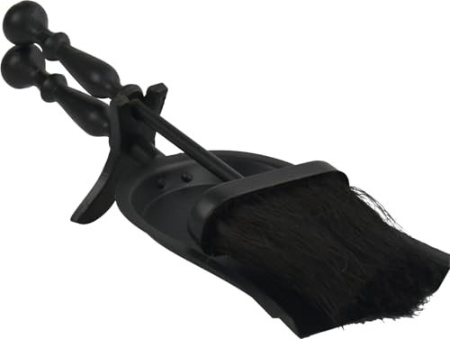 Heavy Duty Fireplace Black Ash Brush & Shovel Set (Round Handle)