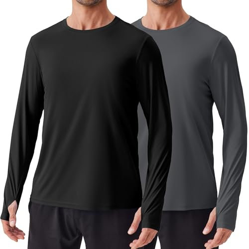 PINSPARK 2er Pack Sport Tshirts Herren UPF 50+ UV Schutz Schnelltrocknend Funktionsshirt Atmungsaktiv Langarmshirt Running Fitness Outdoor Surfen Rashguard Schwimmen Schwarz XXXL