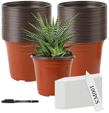 Anzuchttöpfe,Blumentopf Plastik,Blumentöpfe,Pflanzentopf,100 Stück Anzuchtkasten 15cm,Pflanztöpfe Anzucht Aufzuchttöpfe mit 100 Stück Pflanzenschilder Zum Beschriften Set,Pflanzschilder Pflanztopf