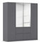 Rauch Möbel Bristol, Drehtürenschrank, Kleiderschrank, Schrank, Garderobe, 4-türig, 2 Spiegeltüren, 4 Schubladen, Farbe Grau metallic, Schwarz, Griffprofil Grau metallic, Push-to-Open, 181x197x54cm