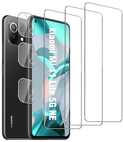 Jinshiweikai 6 Pezzi, 3 x Pellicola Vetro Temperato per Xiaomi Mi 11 Lite 5G NE e 3 x Pellicola Vetro Protettiva Fotocamera Posteriore,Durezza 9H,Antigraffio,Anti-Impronte,HD Chiaro