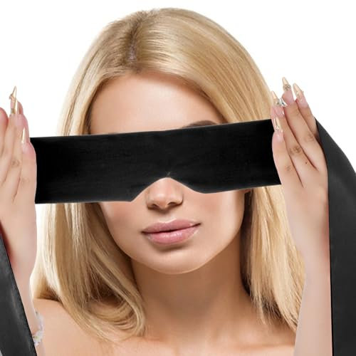 Yuanchu Masque pour les yeux en satin doux - 148 cm - Réglable - Masque de sommeil sexuel - Masque de voyage - Cache-yeux en satin pour femmes, hommes, adultes, couples, sieste, méditation (noir)