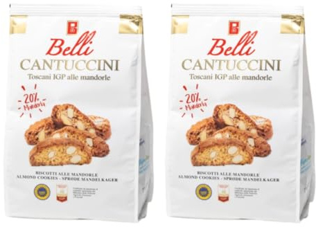 Belli Italian Cantuccini Biscotti Gift (2 x 250g) | Traditional Tuscan Almond Biscuits with Rich Flavour | Handcrafted Gourmet Italian Treats (Almond)