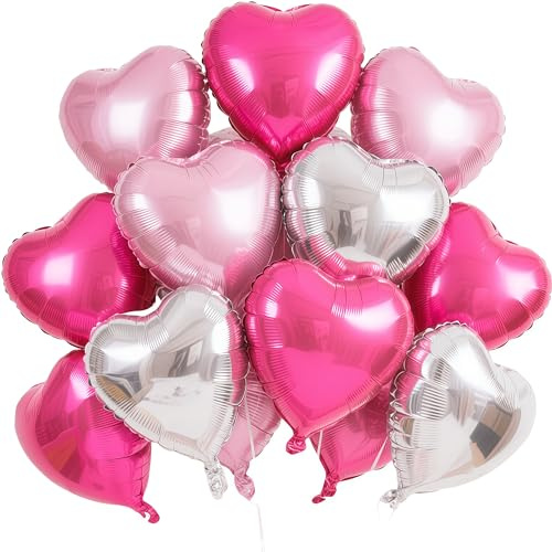 Herz Folienballons, 18 Zoll Herz Helium Luftballons,Herzluftballons Rot Silber Rosa,Hochzeit Herzballons Herzform Folienluftballon, Herzluftballons Valentinstag Geburtstag Verlobung Muttertag